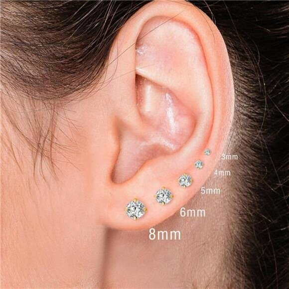 Stud earrings set gold silver hypoallergenic zirconia waterproof 10 pairs - Picture 6 of 7
